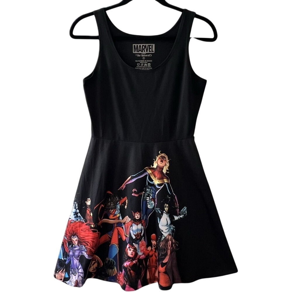Marvel Her Universe Women Black Superhero Graphic Skater‎ Dress S